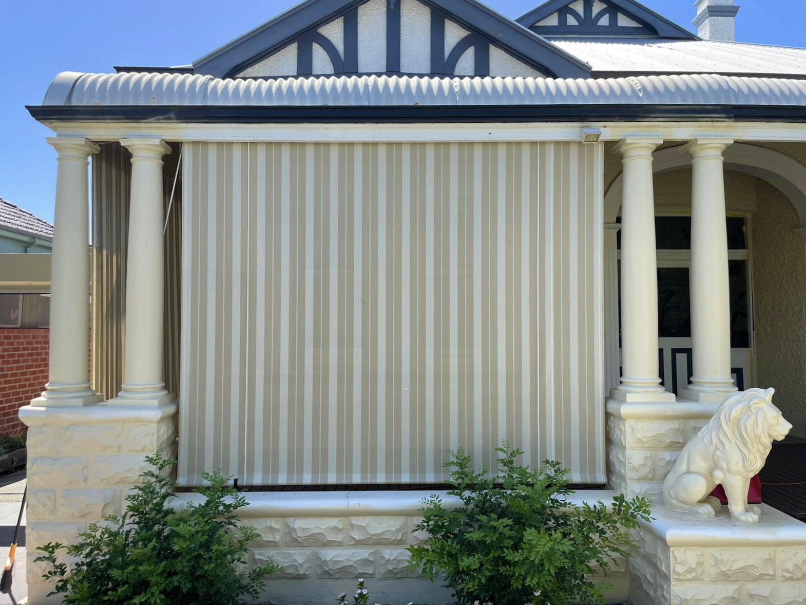 Striped verandah blind on a traditional Perth home